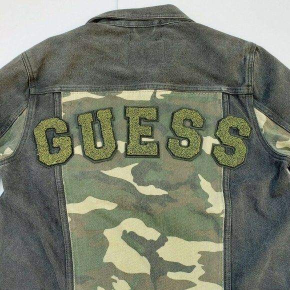 New GUESS Dillon Varsity Camo Denim Jacket sz M - Picture 12 of 12